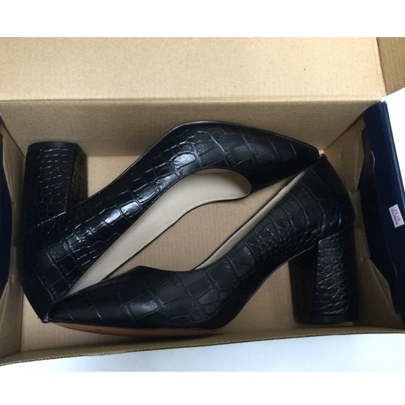 Cole Haan Karena Black Leather Pump Crocodile Print Leather Block Heel Shoes 10 - Picture 9 of 14